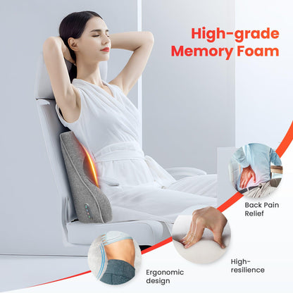 Memory Foam Lumbar Support Cushion | 4-Node Shiatsu Massage | 2-Level Heat | 60 Min Timer