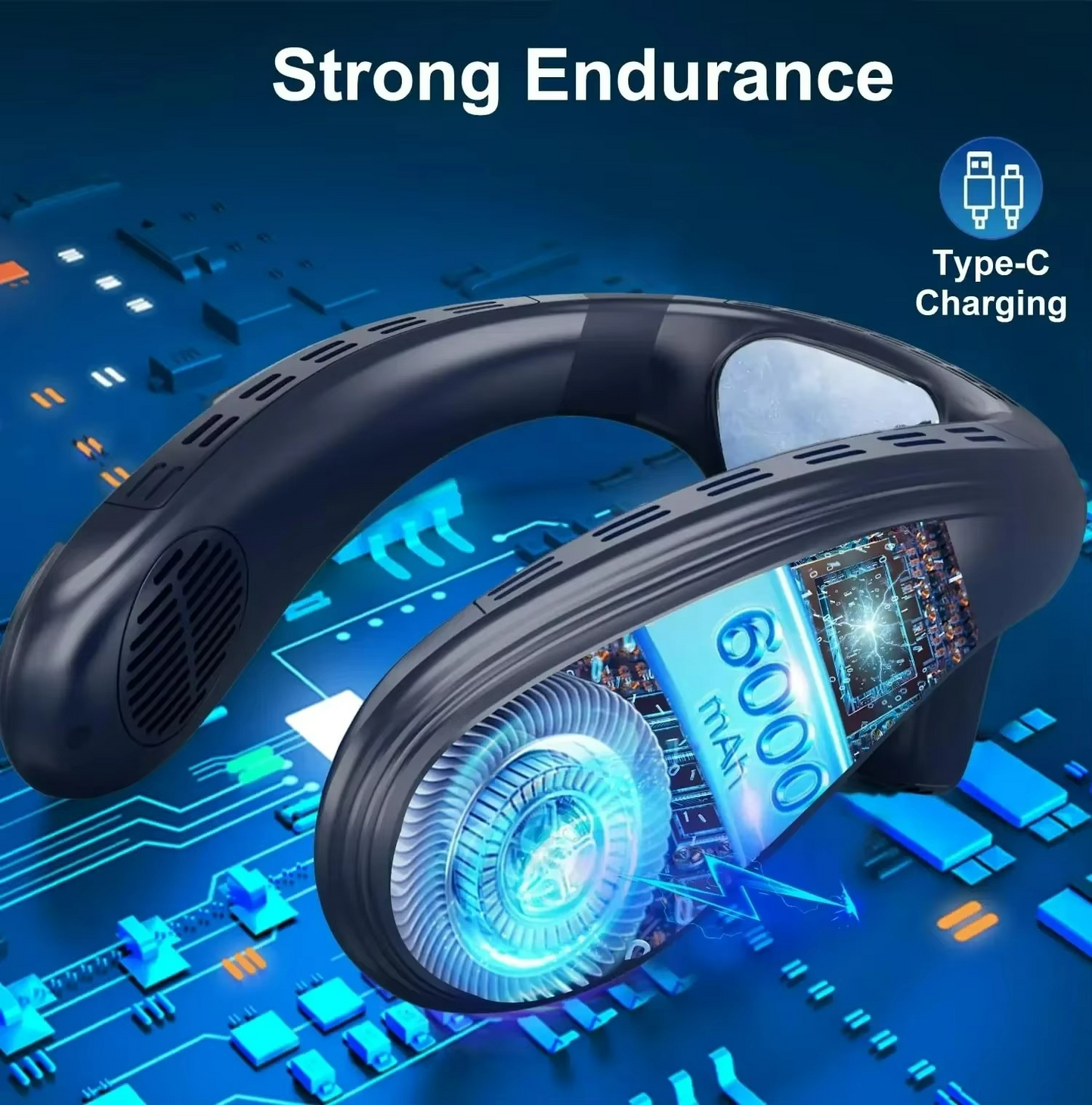 Wearable Neck Fan | 360° Semiconductor Cooling | 3 Speed | USB-C | 8–12hr Battery | 3 Colours