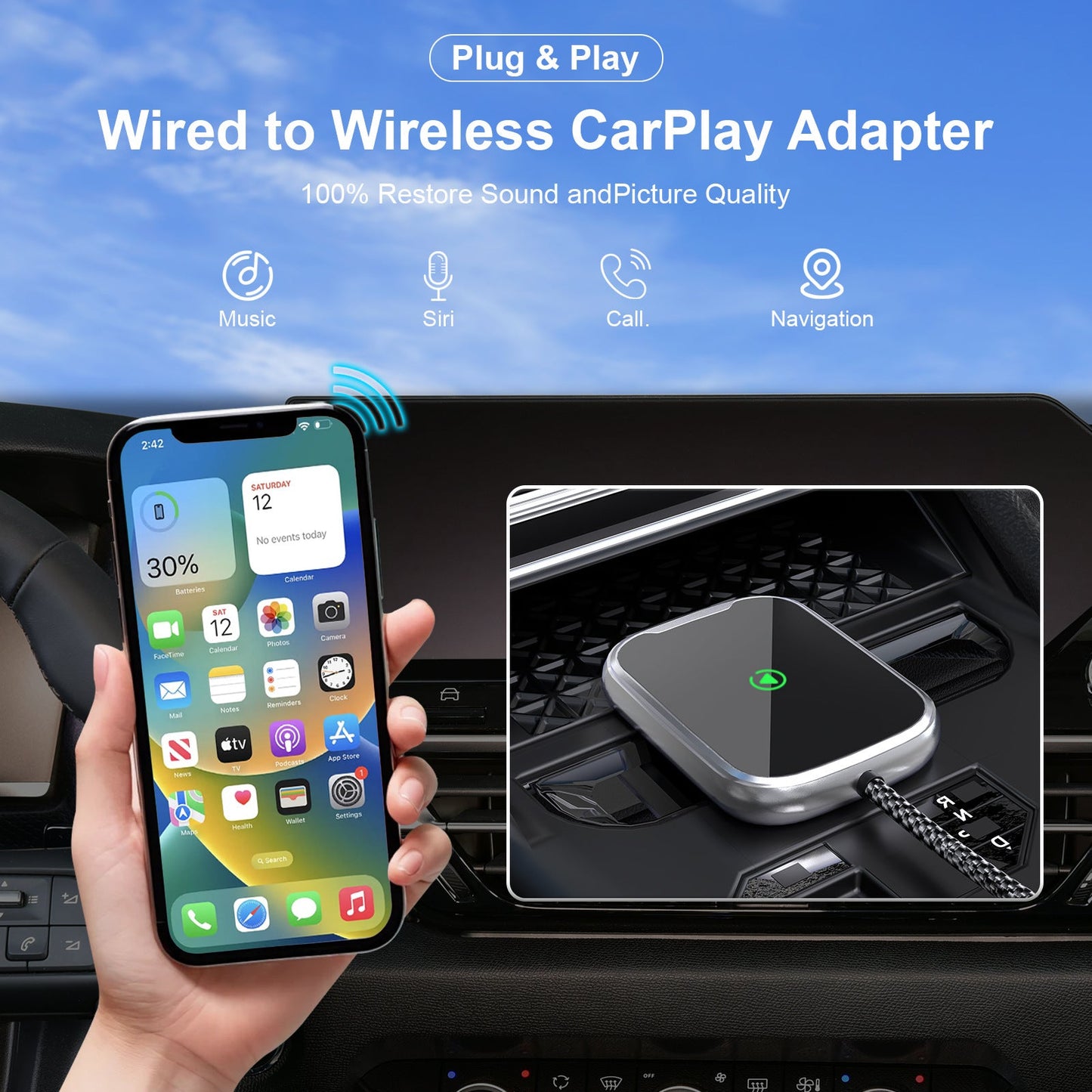 Wireless CarPlay & Android Auto Adapter | Bluetooth 5.2 | Plug & Play Car Tech