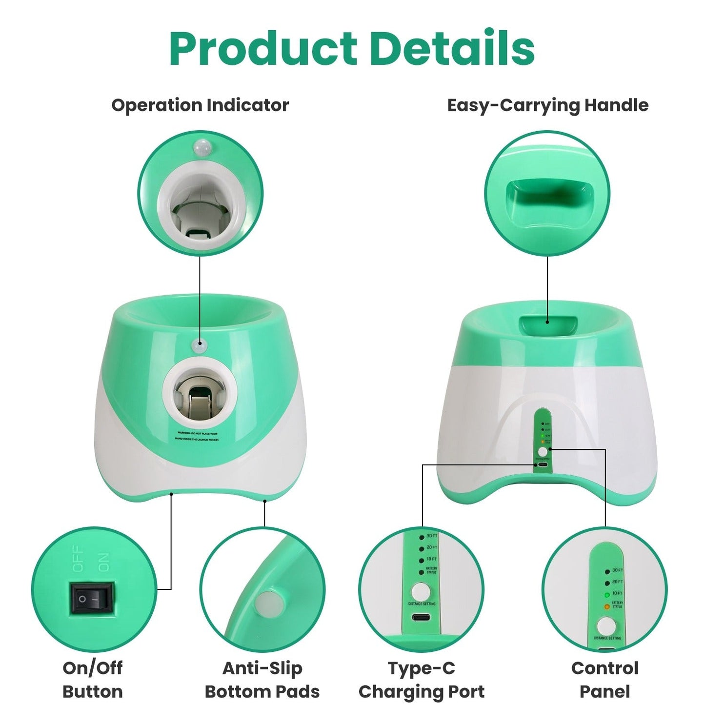 Automatic Dog Ball Launcher | 3 Distance Settings | Infrared Safety Sensor | 5H Battery | 6 Balls