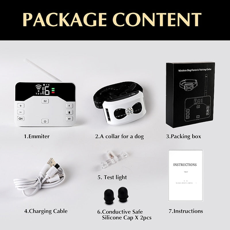 Wireless Dog Fence & Training Collar | IP65 Waterproof | 300m Range | Rechargeable | For 1 or 2 Dogs