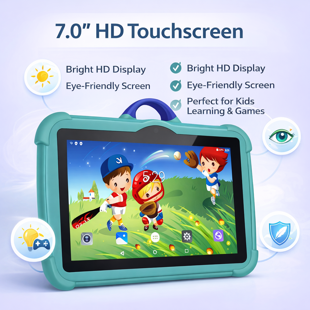 Kids Android Tablet | 4GB RAM | 64GB | Android 13 | Shockproof Case & Kickstand | 4 Colours