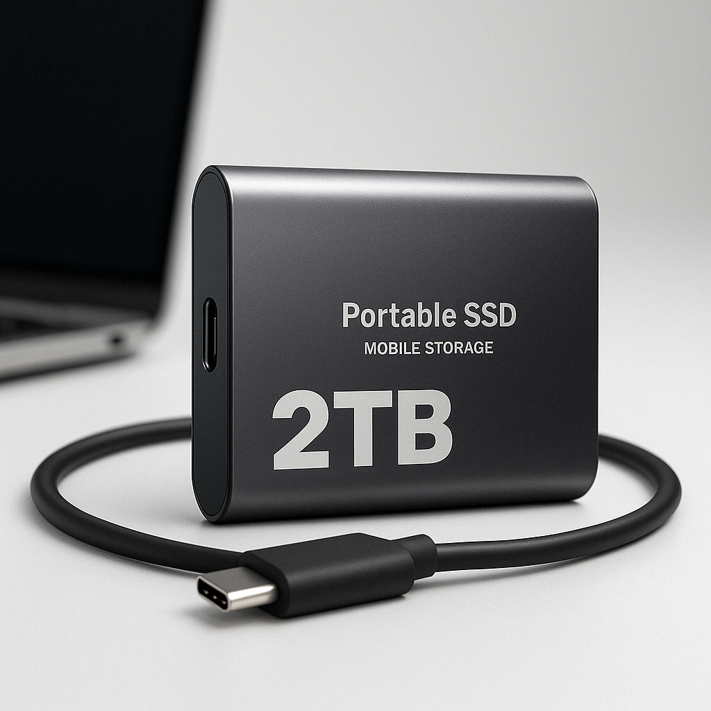 Portable SSD | 2TB | 1050 MB/s | USB-C & USB 3.1 | Plug & Play | Black, Blue & Red