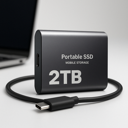 Portable SSD | 2TB | 1050 MB/s | USB-C & USB 3.1 | Plug & Play | Black, Blue & Red