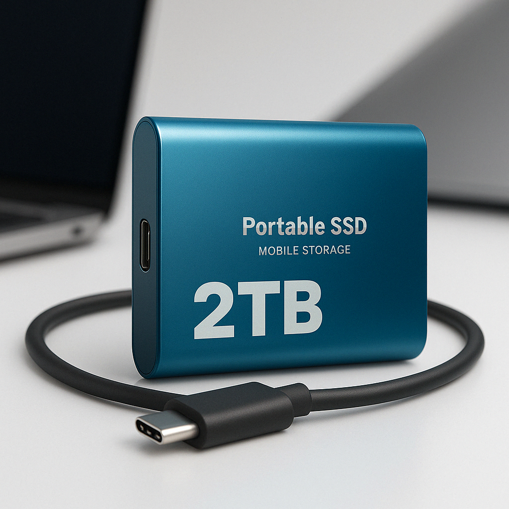 Portable SSD | 2TB | 1050 MB/s | USB-C & USB 3.1 | Plug & Play | Black, Blue & Red