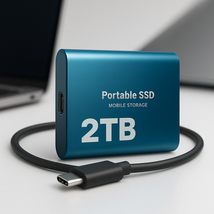 Portable SSD | 2TB | 1050 MB/s | USB-C & USB 3.1 | Plug & Play | Black, Blue & Red