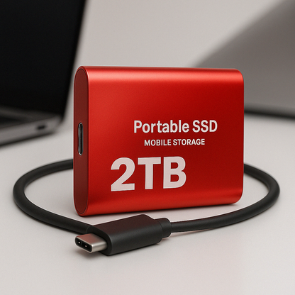 Portable SSD | 2TB | 1050 MB/s | USB-C & USB 3.1 | Plug & Play | Black, Blue & Red