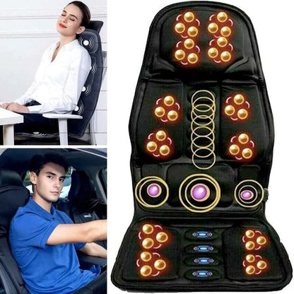 Seat Massage Cushion | 8 Modes | Heat Function | 12V & 110–240V | Wired Remote | Black