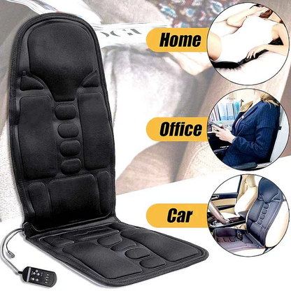 Seat Massage Cushion | 8 Modes | Heat Function | 12V & 110–240V | Wired Remote | Black