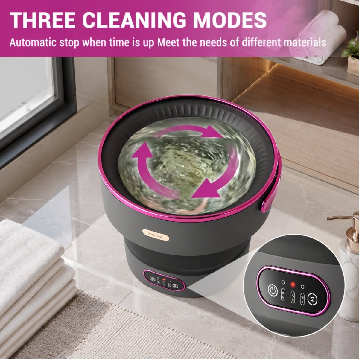 Foldable Washing Machine | 5 Wash Modes | Delicate Fabrics | 40dB | Compact & Portable