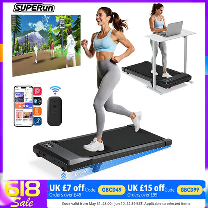 Under Desk Treadmill | Foldable | 2.5HP | 6% Incline | Quiet Motor | Black & Gold
