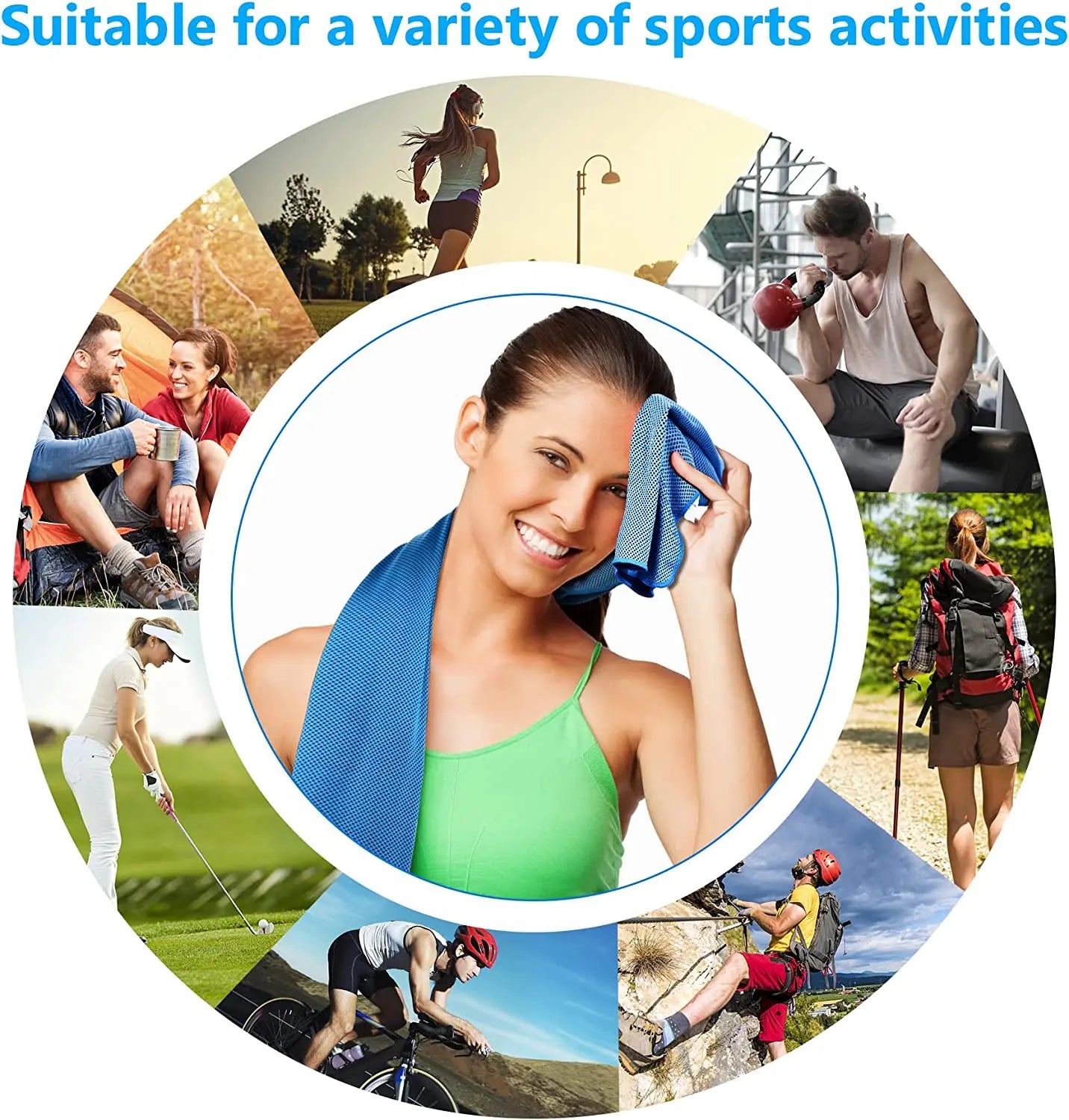 Cooling Sports Towel 4 Pack | Quick-Dry Fabric | 90×30cm | Blue & Grey