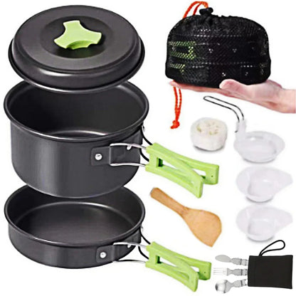 1.8L Mini Camping Cook Set | Aluminium Non-Stick Pot | Nested Storage | Green, Orange & Black