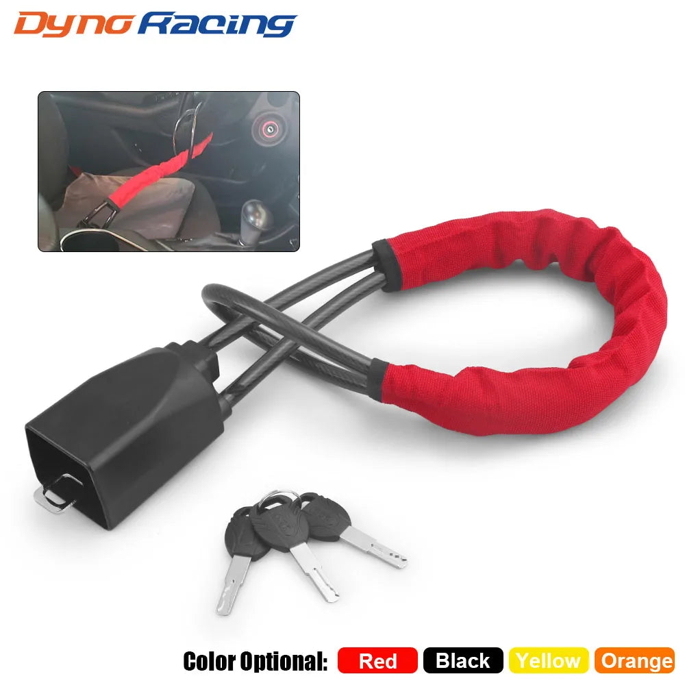 Universal Steering Wheel Lock with Seat Belt Socket and Steel Cable – Heavy-Duty Anti-Theft Security Device with 3 Keys for Cars, Trucks, SUVs, Vans and RVs