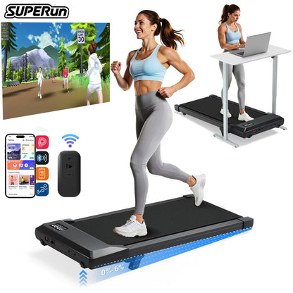 Under Desk Treadmill | Foldable | 2.5HP | 6% Incline | Quiet Motor | Black & Gold