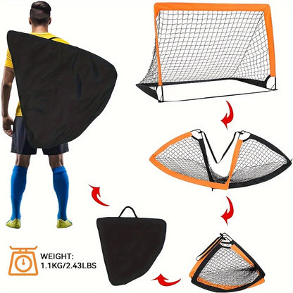 Foldable Football Goal | Kids Training | Nylon Net | Backyard & Garden | Black, Red, Blue & Orange