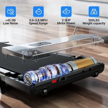 Under Desk Treadmill | Foldable | 2.5HP | 6% Incline | Quiet Motor | Black & Gold