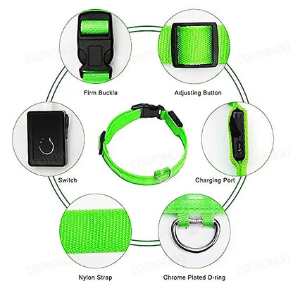 LED Pet Safety Collar | 3 Light Modes | USB Rechargeable | Night Glow | Dogs & Cats