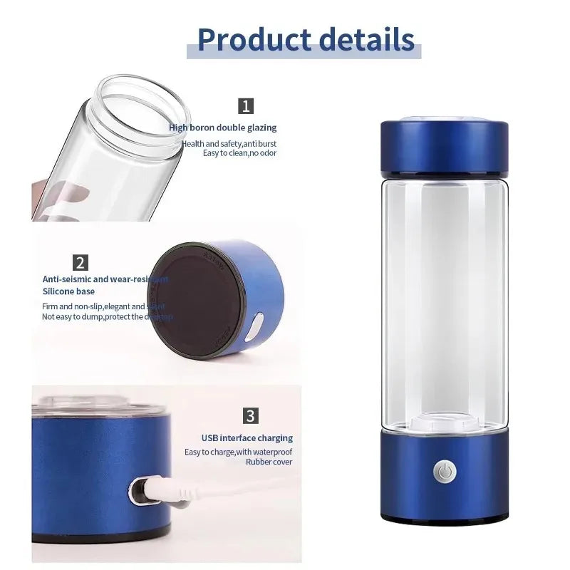 Hydrogen Water Bottle Ioniser | SPE/PEM Technology | USB Rechargeable | 5 Colours