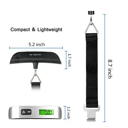 Digital Luggage Scale | 50kg Capacity | 50g Accuracy | LCD Display | Belt & Hook Style