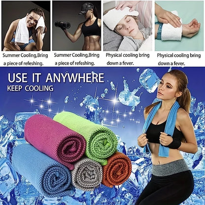 Cooling Sports Towel 4 Pack | Quick-Dry Fabric | 90×30cm | Blue & Grey