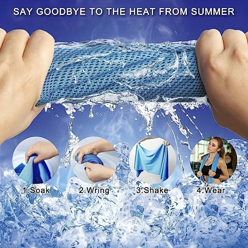 Cooling Sports Towel 4 Pack | Quick-Dry Fabric | 90×30cm | Blue & Grey