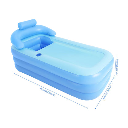 Inflatable Foldable Bathtub | PVC | Zipper Cover & Bubble Mat | 160x84x64cm | Blue