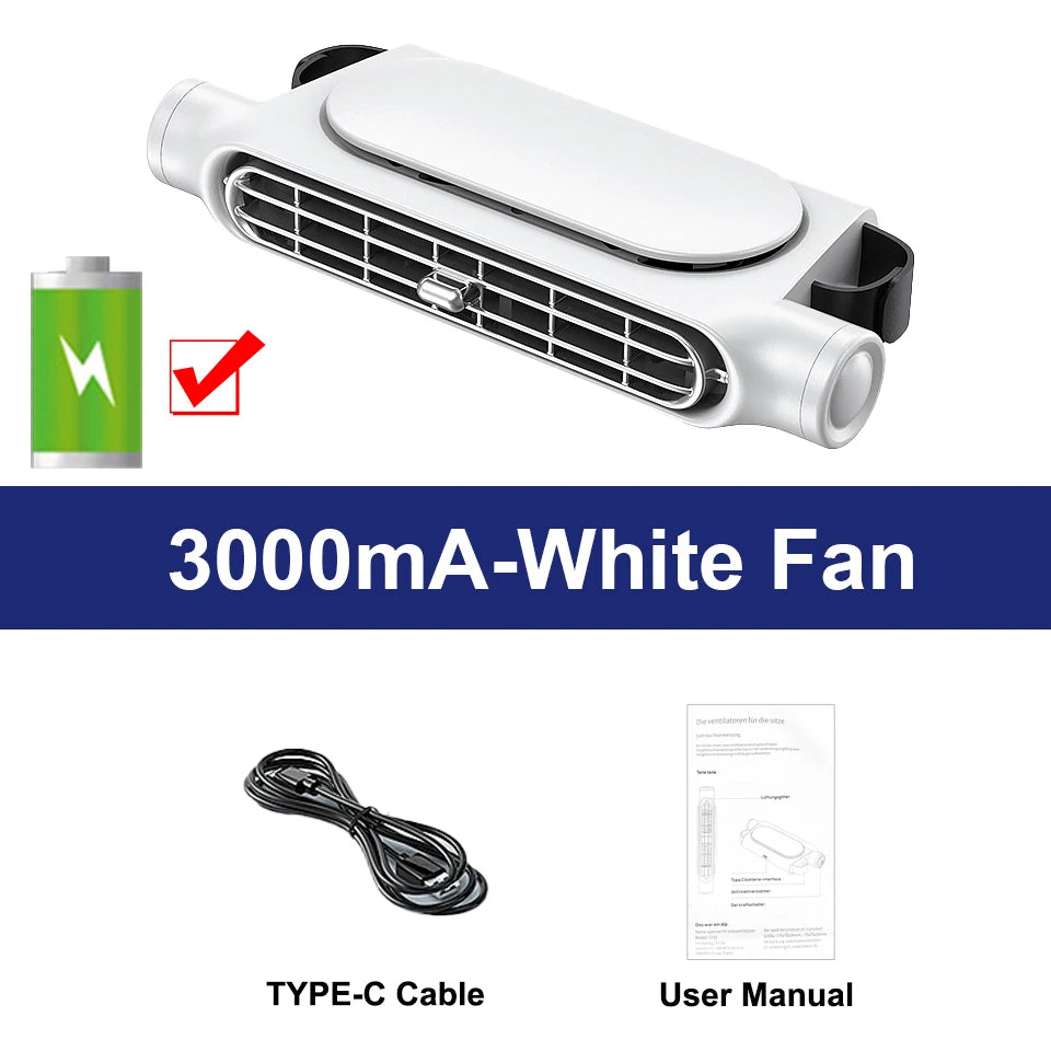 Car Seat Headrest Cooling Fan | 5V USB | 3 Speed | White & Black
