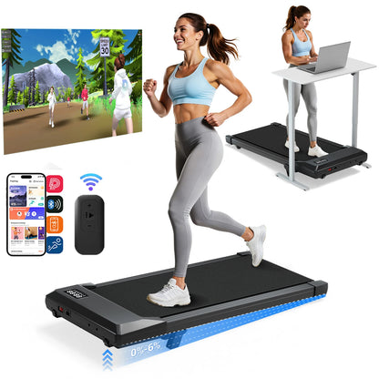 Under Desk Treadmill | Foldable | 2.5HP | 6% Incline | Quiet Motor | Black & Gold