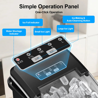 Portable Countertop Ice Maker | 12kg/24h | 8 Cubes in 6 Min | 0.8L Reservoir | Black