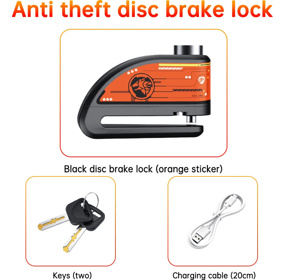 120dB Motorcycle Disc Lock Bike Wheel Padlock Waterproof Scooter Motorcycle Alarm Lock Anti-Theft Padlock Bicycle Alarm Lock