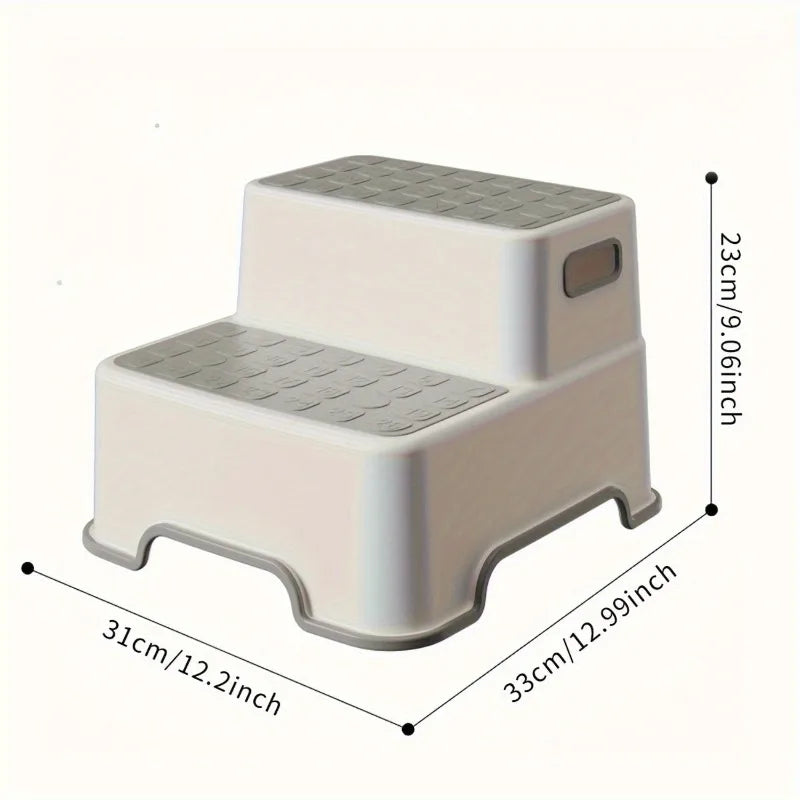 Two-Step Folding Stool | Anti-Slip Surface | Portable | Bathroom & Kitchen Use | Grey