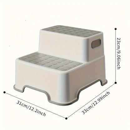 Two-Step Folding Stool | Anti-Slip Surface | Portable | Bathroom & Kitchen Use | Grey