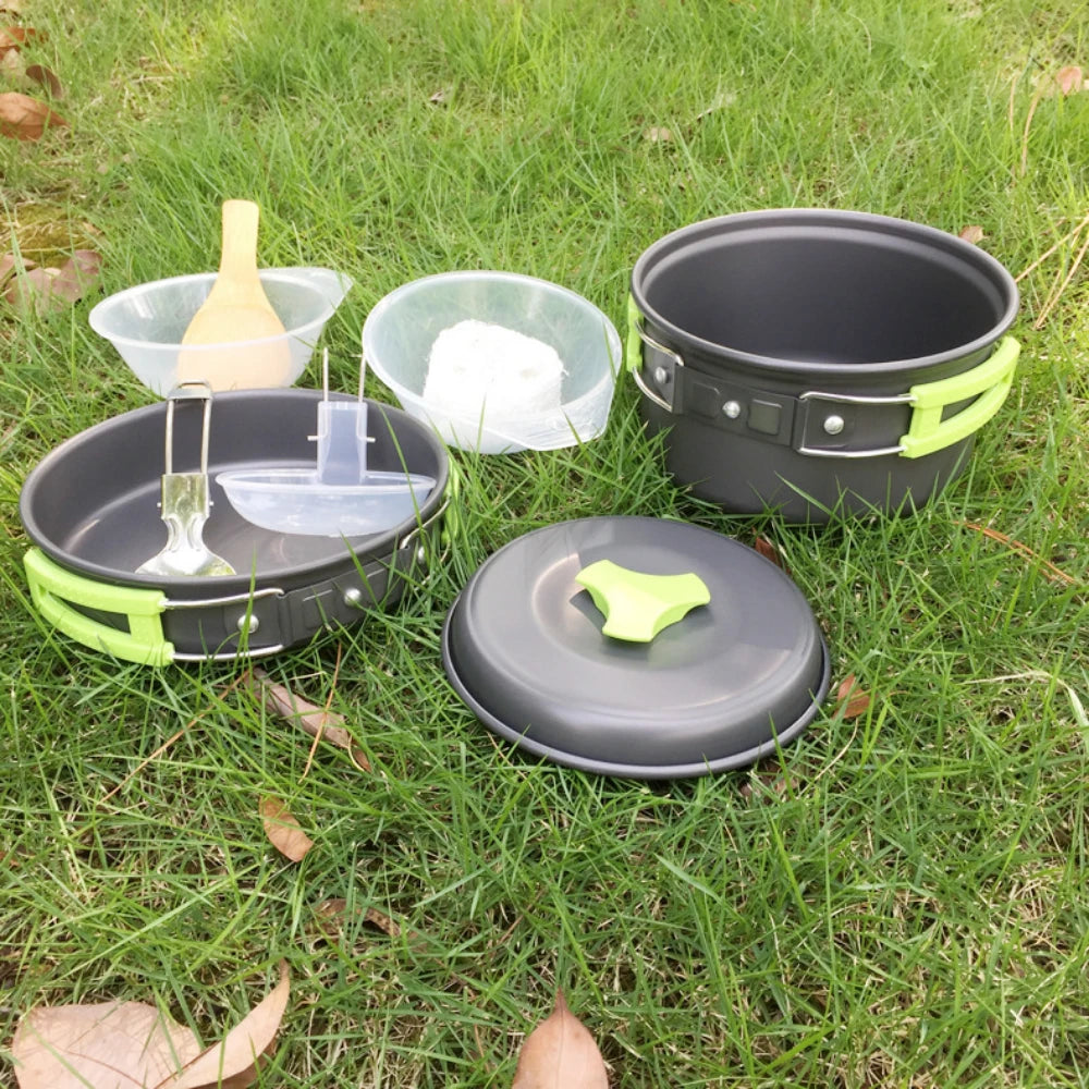 1.8L Mini Camping Cook Set | Aluminium Non-Stick Pot | Nested Storage | Green, Orange & Black