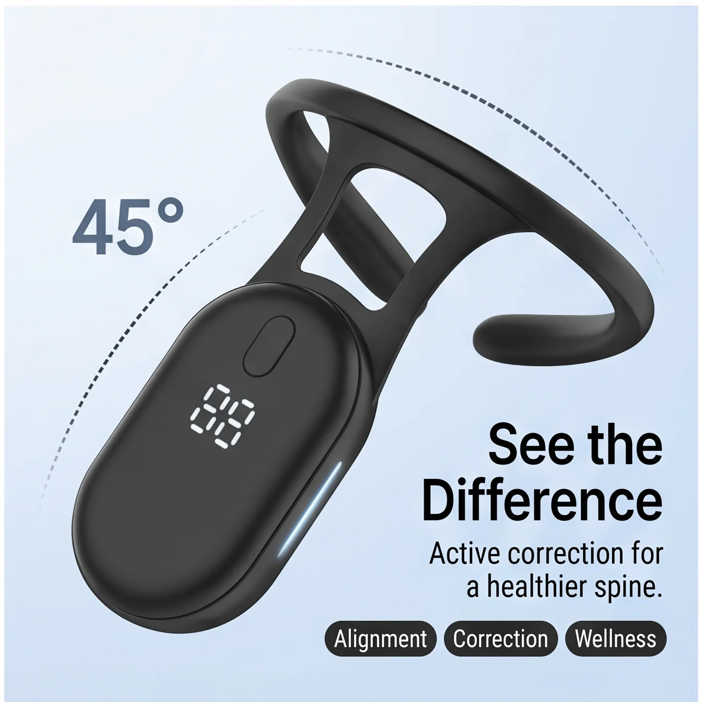 Smart Posture Reminder | Micro-Vibration Alert | Food-Grade Silicone | USB Rechargeable | Black