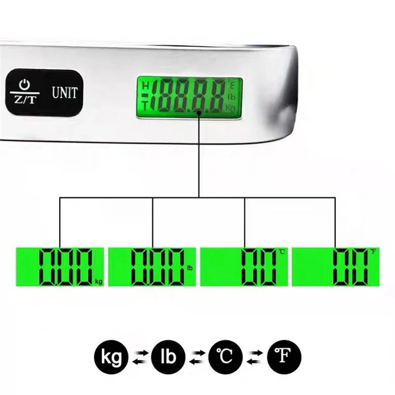 Digital Luggage Scale | 50kg Capacity | 50g Accuracy | LCD Display | Belt & Hook Style