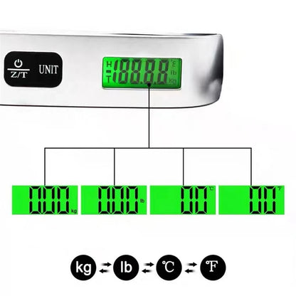 Digital Luggage Scale | 50kg Capacity | 50g Accuracy | LCD Display | Belt & Hook Style
