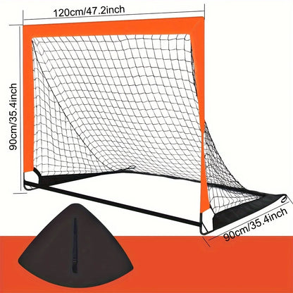 Foldable Football Goal | Kids Training | Nylon Net | Backyard & Garden | Black, Red, Blue & Orange
