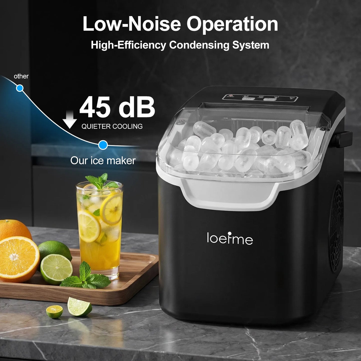 Portable Countertop Ice Maker | 12kg/24h | 8 Cubes in 6 Min | 0.8L Reservoir | Black