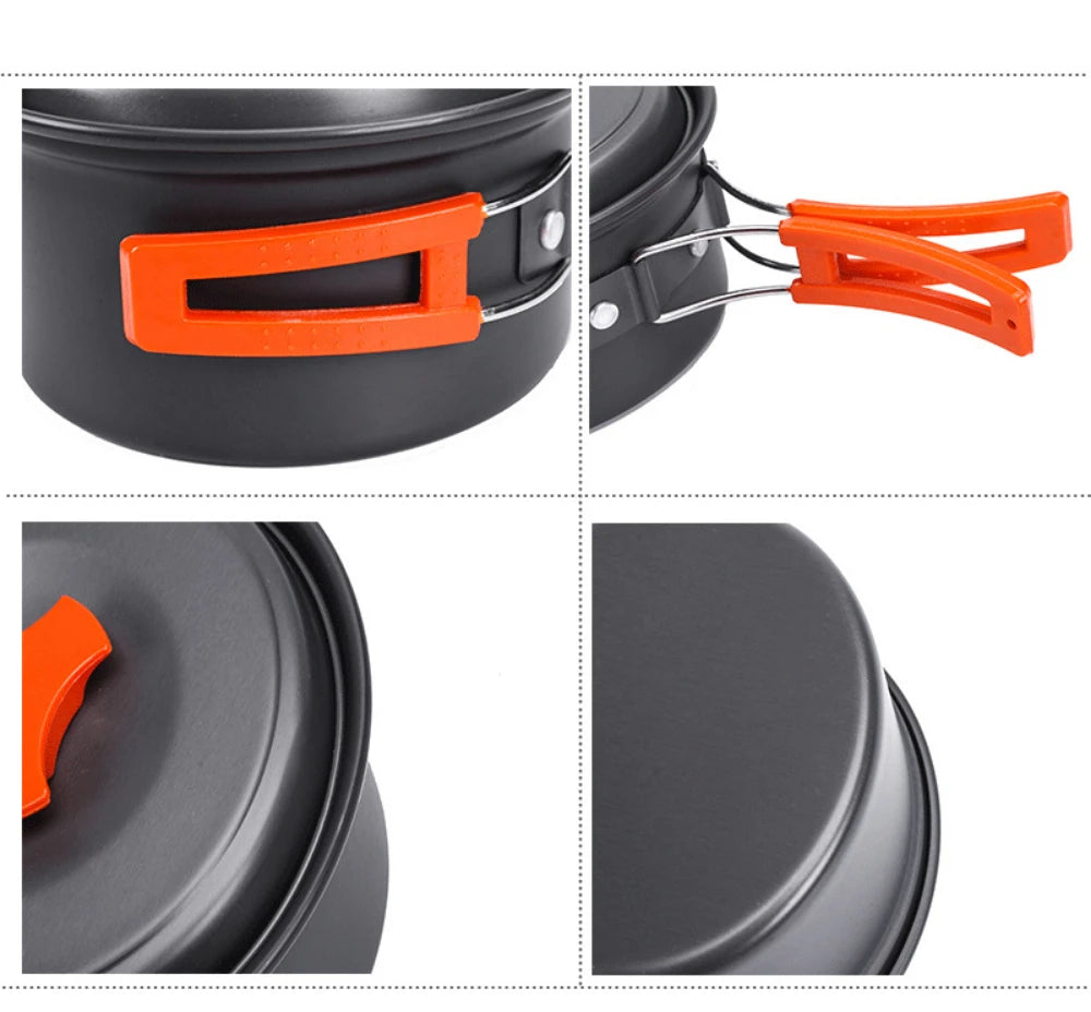 1.8L Mini Camping Cook Set | Aluminium Non-Stick Pot | Nested Storage | Green, Orange & Black