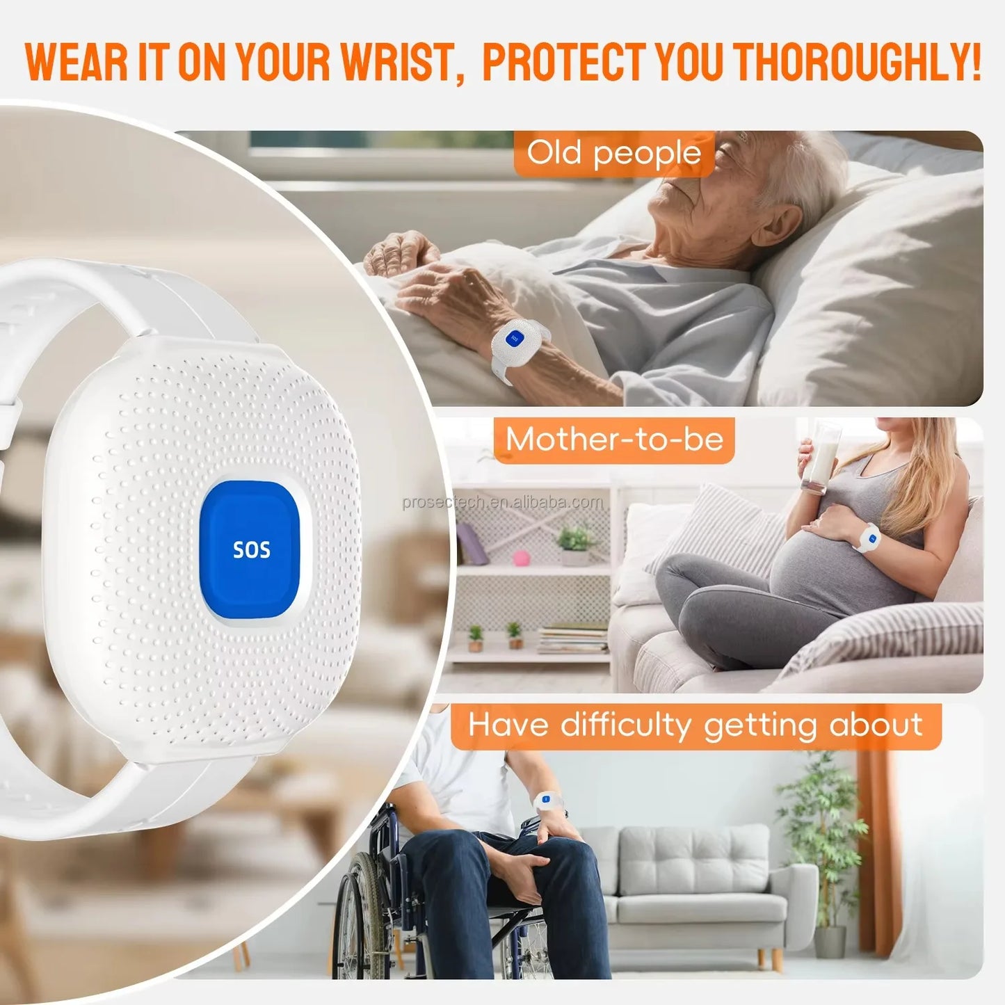 WiFi SOS Emergency Watch | App Push Alerts | USB Rechargeable | Waterproof | Black & White