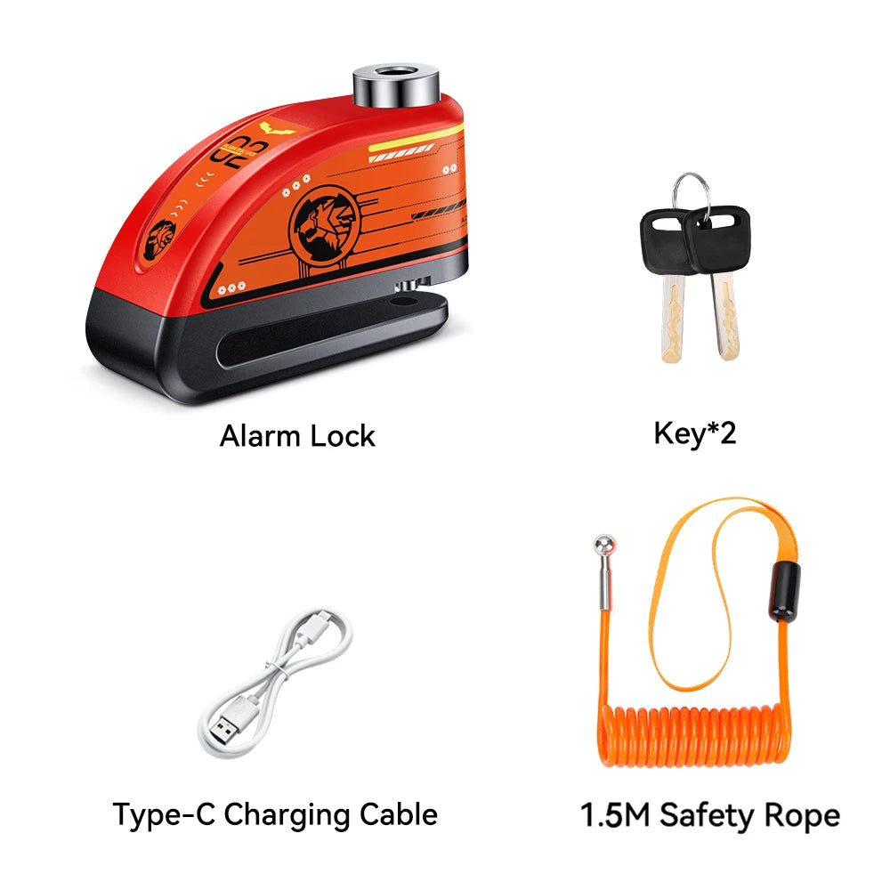 120dB Motorcycle Disc Lock Bike Wheel Padlock Waterproof Scooter Motorcycle Alarm Lock Anti-Theft Padlock Bicycle Alarm Lock