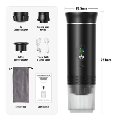 Portable Espresso Coffee Machine | Car & Home | 8g Adapter | Stainless Steel | 4 Colours