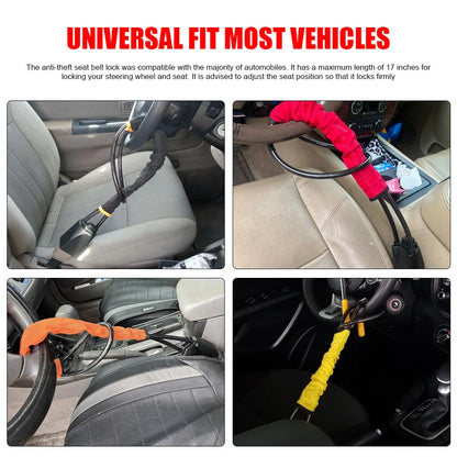 Universal Steering Wheel Lock with Seat Belt Socket and Steel Cable – Heavy-Duty Anti-Theft Security Device with 3 Keys for Cars, Trucks, SUVs, Vans and RVs