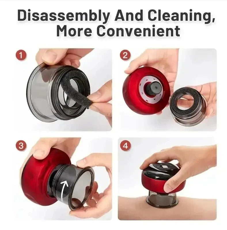 Electric Vacuum Cupping Device | Body Scraping Massager | Heating Suction Cup | 12 Speeds | Red