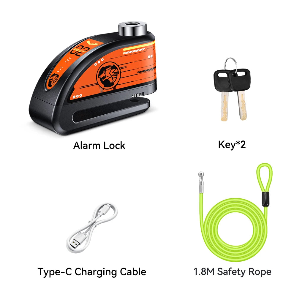 120dB Motorcycle Disc Lock Bike Wheel Padlock Waterproof Scooter Motorcycle Alarm Lock Anti-Theft Padlock Bicycle Alarm Lock