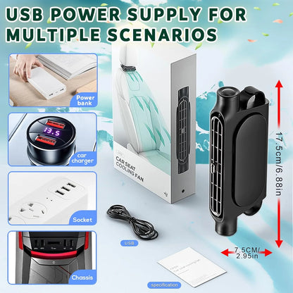 Car Seat Headrest Cooling Fan | 5V USB | 3 Speed | White & Black