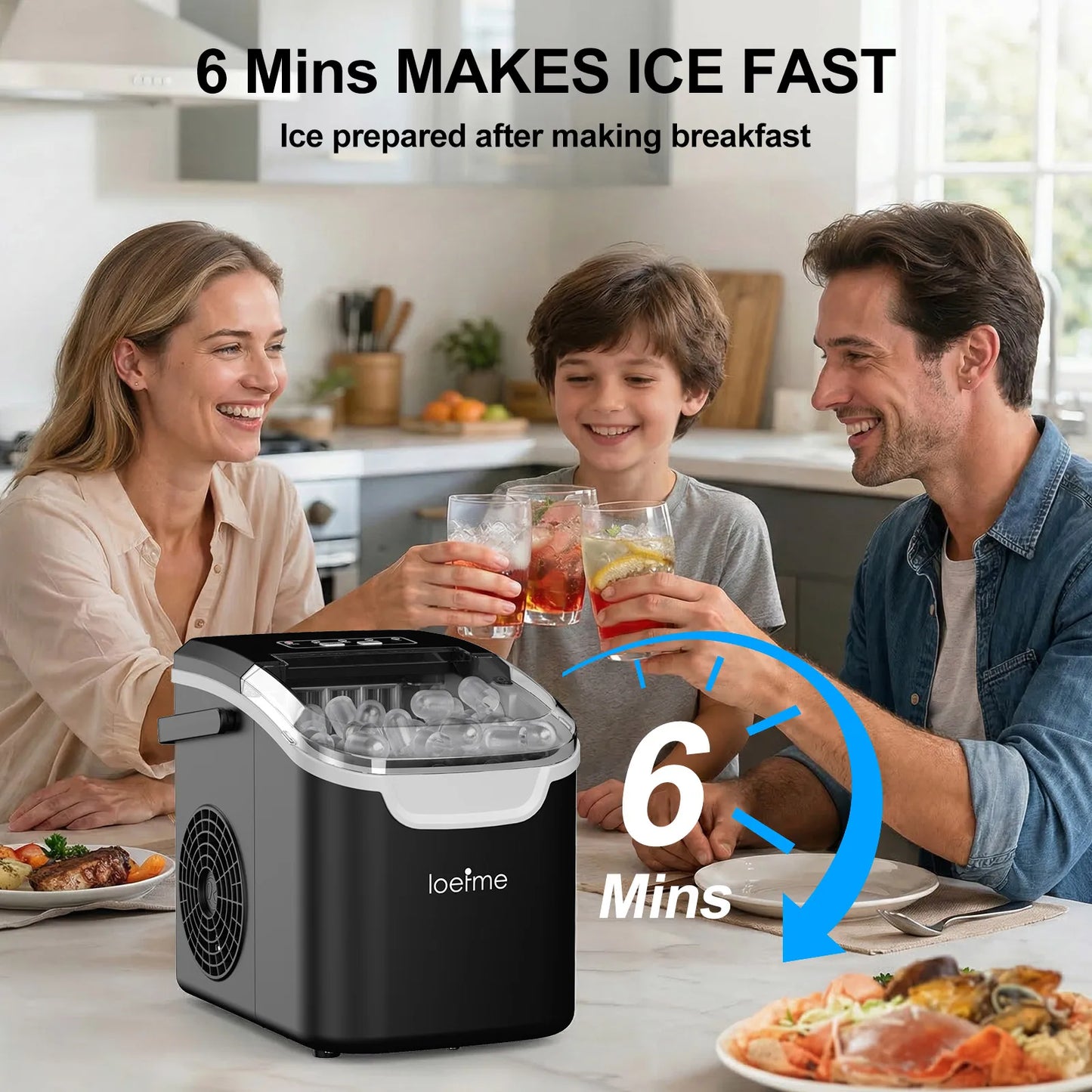 Portable Countertop Ice Maker | 12kg/24h | 8 Cubes in 6 Min | 0.8L Reservoir | Black