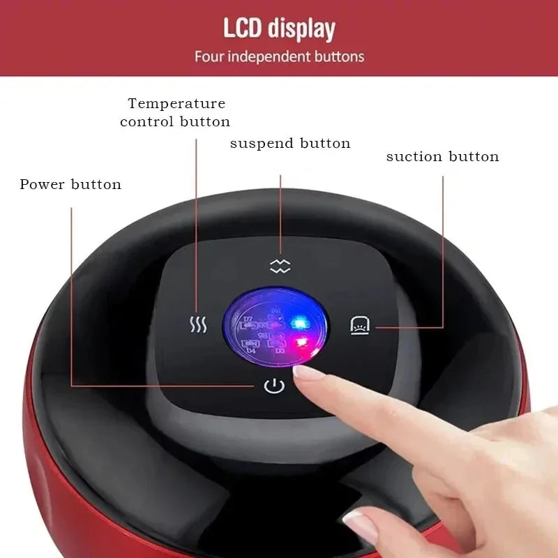 Electric Vacuum Cupping Device | Body Scraping Massager | Heating Suction Cup | 12 Speeds | Red