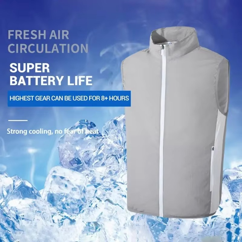 USB Cooling Fan Vest | Wearable Airflow System | Rechargeable | S–4XL | White & Blue